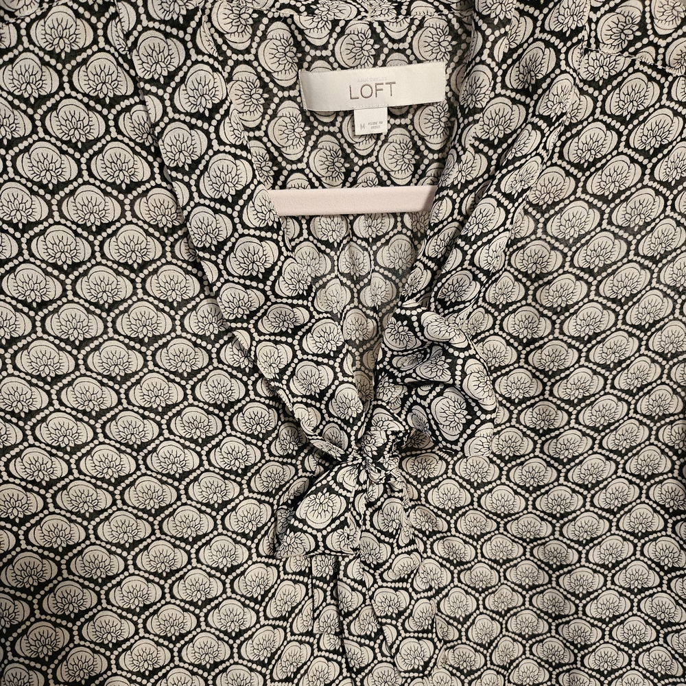 LOFT Black and White Patterned Blouse
